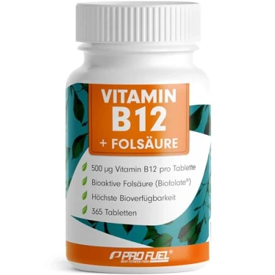 Obrázek Vitamin B12 s vysokou dávkou 365 tablet 500 µg Vit + kyselina folková 200 denně methylkobalaminem, adenosylkobalaminem a hydroxokobalaminem vitamínem laboratorně testováno