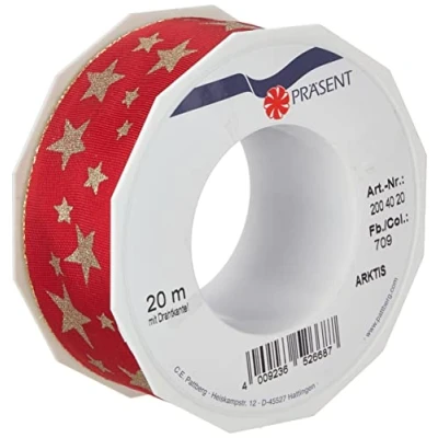 Obrázek Dárek 40 mm 20 m Arktis páska s drátem, zlaté hrana, Červená/zlatá