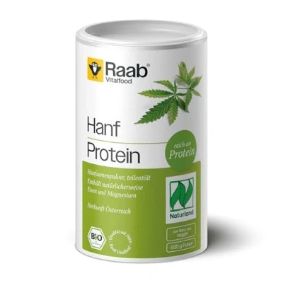Obrázek Raab Vitalfood Bio konopný protein 500 g, čistě rostlinný, proteinový prášek se 49 % proteiny, konopná mouka, koktejl, veganský, bez lepku
