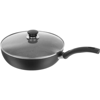 Obrázek BALLARINI Bologna Granitová pánev na dušení s nepřilnavým povrchem a skleněnou poklicí, 28 cm, vhodná pro indukci, kontrolou teploty, hliník, černá