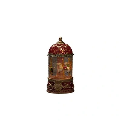 Obrázek Konstsmide LED vodní lucerna, &quot;kolotoč&quot;, červená, naplněná vodou, volitelná energetická funkce, s časovačem 5 h, 1 teplá bílá dioda, provoz na baterie &amp; USB, vnitřní, 3 x AA 1,5 V (bez ní) 4293 550