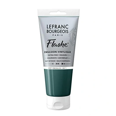 Obrázek Lefranc Bourgeois 300650 Flashe akrylová barva &amp; vinylová barva, vysoce pigmentovaná, elastická, stálá na světle, odolná proti stárnutí, matná, pro vnitřní i venkovní použití, 80 ml tuba smaragdově zelená