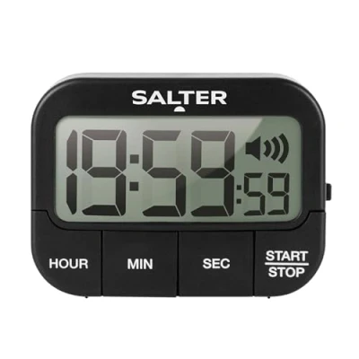 Obrázek Salter 355 BKXCDU Lauter Küchentimer aus Kunststoff, Magnetisch Küchenuhr, Freistehend Elektronischer eieruhr, Vorwärtszählen und Countdown Funktion, großes LCD Display, 3 einstellbare Lautstärken