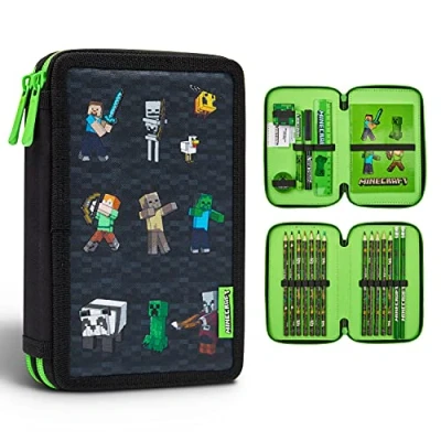 Obrázek Minecraft Penál pro děti, chlapce, penál, 2 přihrádky + školní potřeby