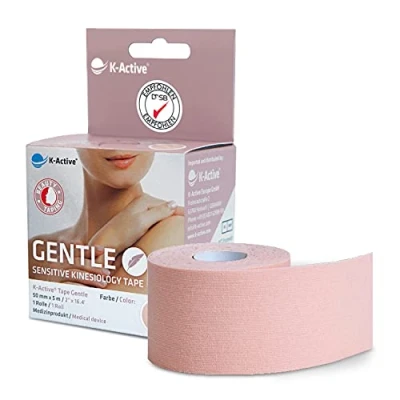 Obrázek k Active Tape Gentle Kineziotapes extra šetrné pokožce pro citlivou pokožku &amp; alergiky Sensitive Kineziologická páska [5 cm x 5 m] Skin