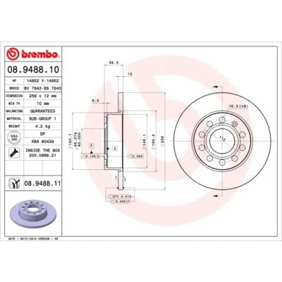 Obrázek Brembo 08.9488.11 Zadní brzdový kotouč s UV lakováním, počet 2