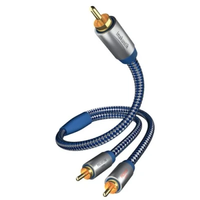 Obrázek inakustik 0040802 Premium Y subwooferový kabel Pro silné a dynamické basy díky vysokému obsahu mědi 2,0 m v modré/stříbrné 2násobné stínění celokovový konektor moderní výpletový deštník
