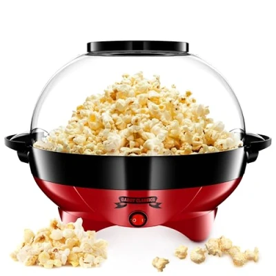 Obrázek Gadgy Velký stroj na popcorn retro popcorn, 5 l s nepřilnavým povrchem a odnímatelnou topnou plochou červený 800 W