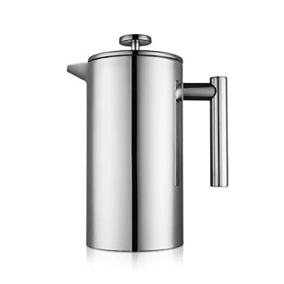 Obrázek MaxMiuly Kávovar French Press 1,5 litru zařízení na přípravu kávy z ušlechtilé oceli, dvouplášťová izolovaná konvice kávu Caffettiera se 2 extra sítky, stříbrná 1500 ml