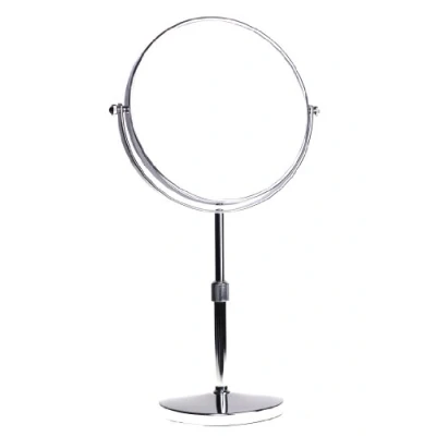 Obrázek HIMRY Stojanové zrcadlo, výškově nastavitelné, 5x zvětšení, 15 cm, kosmetické zrcátko otočné o 360, chromované zrcátko, zrcadlo na holení, koupelnové normální + 5násobné