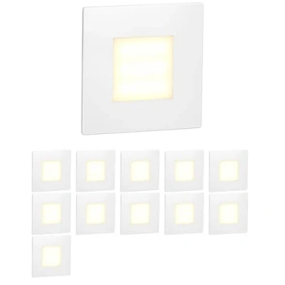Obrázek ledscom.de 12 kusů LED schodišťových světel/nástěnných vestavných světel FEX pro vnitřní a venkovní použití, hranaté, 85 x mm, teplá bílá