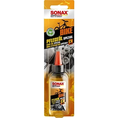 Obrázek SONAX Pečující olej BIKE (50 ml) chrání proti korozi, mazání obvodových kloubů, brzdových pák, odpružených vidlic, přesmykačů a bowdenových tahů, vhodný pro elektrokola č. výr. 08575410