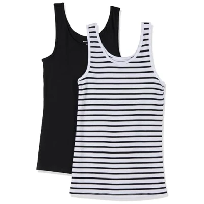 Obrázek Amazon Essentials Damen Tanktop schlanke Passform, 2er Pack, Schwarz/Weiß Streifen, L