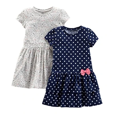 Obrázek Simple Joys by Carter&#039;s Baby Mädchen Short Sleeve and Sleeveless Dress Sets, Pack of 2 Freizeitkleid, Grau Kätzchen/Marineblau Punkte, 4 Jahre (2er Pack)