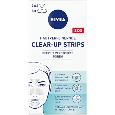 Obrázek Nivea proužky pro zjemnění pleti a odstranění černých teček, na nos, čelo bradu, 1 balení (4x 2x čelo/brada), čisticí