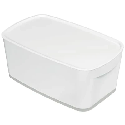 Obrázek Leitz A5 MyBox malý s víkem, úložný box pro domácnost a kancelář, 5 l, matný povrch, plast, bez BPA vhodný potraviny, bílá/šedá, 52291001