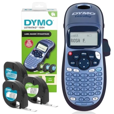 Obrázek DYMO LetraTag LT 100H Beschriftungsgerät Handgerät Tragbarer Etikettendrucker mit ABC Tastatur Papieretiketten, weißen &amp; transparenten Kunststoffetiketten Ideal fürs Büro zu Hause