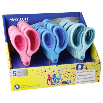 Obrázek Westcott E 2053S 00 displej s 24 měkkými držadly dětské nůžky, kulatý hrot, 13 cm, barevně tříděné