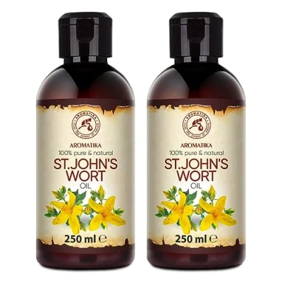 Obrázek Třezalkový olej 2 x 250 ml přírodní Hypericum perforatum třezalky tečkované péče o obličej tělo pleť vlasy masáž St John&#039;s Wort Oil