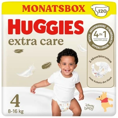 Obrázek Huggies Babywindeln Extra Care mit Disney Design Größe 4, 120 Windeln (2x60), Monatsbox