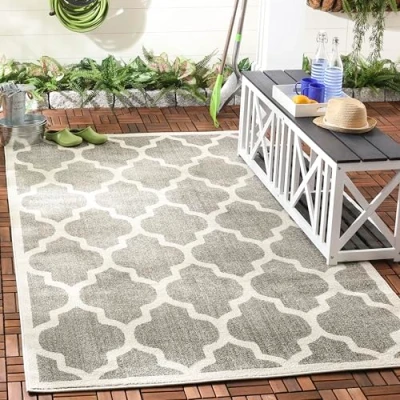 Obrázek SAFAVIEH Geometrisch Teppich für Wohnzimmer, Esszimmer, Schlafzimmer Amherst Collection, Kurzer Flor, Dunkelgrau und Beige, 122 X 183 cm