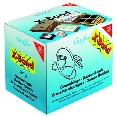 Obrázek Läufer 59079 Rondella x Band, elastické křížové pásky, gumové pásky 150 11 mm, průměr 100 krabička 500 g, gumová páska pestře tříděná
