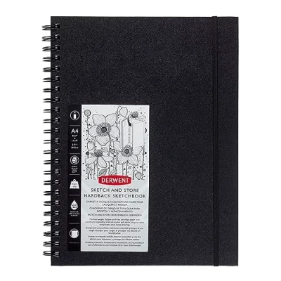 Obrázek Derwent Sketch &amp; Store Hardcover Skicák, formát A4 na výšku, kreslení a psaní, 56 listů, papír bez kyselin, skicovací kniha, spirálově vázaný hřbet, profesionální kvalita, 2102178