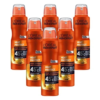 Obrázek L&#039;Oréal Men Expert Péče o tělo, účinný deosprej pro muže, ideální při vysokých teplotách do 45 C, Heat Protection, 6 x 150 ml