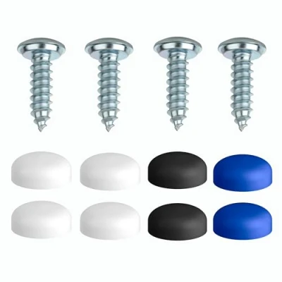 Obrázek Šrouby SPZ 4dílná Sada šroubů 4,8 x 16 mm s krytkami [ decentní bezpečné legální ] upevnění vč. krytů upevňovacích