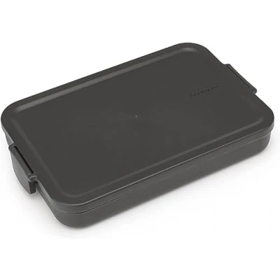 Obrázek Brabantia Make &amp; Take Krabička na chléb plochá místo pro sendviče víko se zacvakávacím uzávěrem vhodné do myčky nádobí a mikrovlnné trouby Dark Grey 25,5 x 16,6 3,7 cm