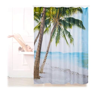 Obrázek Relaxdays Sprchový závěs na pláž, polyester, vodoodpudivý, pratelný, protiplísňový, do vany 180 x cm, barevný