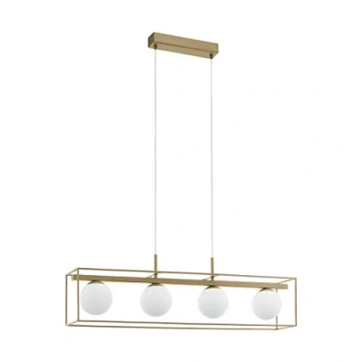 Obrázek EGLO závěsná lampa Vallaspra, se 4 žárovkami, závěsné svítidlo z oceli, barva: Champagne, sklo: bílá, opálově matná, objímka: E14