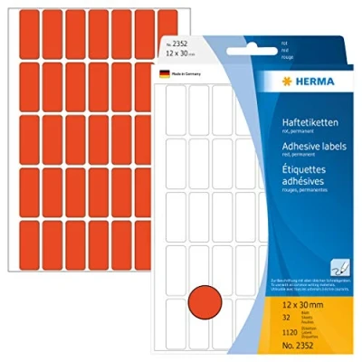 Obrázek HERMA 2352 víceúčelové etikety, 1120 kusů, 12 x 30 mm, 35 na arch, samolepicí, štítky pro domácnost k popisování, matné, prázdné papírové lepicí červené