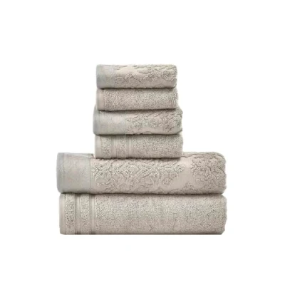 Obrázek Amrapur Soft 550GSM 100% Combed Cotton Damast Jacquard Handtücher mit verzierter Bordüre, 6 teiliges Set, Grau, Baumwolle, 1 x cm, 8