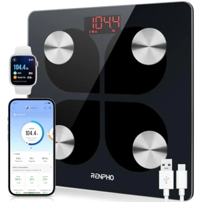 Obrázek RENPHO váha s tělesným tukem, Bluetooth osobní USB dobíjecí analýzou těla aplikací, chytrá tělesného tuku, BMI, hmotnost, svalové hmoty, vodu, proteiny