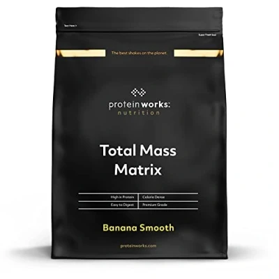 Obrázek THE PROTEIN WORKS Total Mass Matrix 475 Kalorien pro Portion Weight Gainer Shakes Zum Zunehmen 16 Servings Banana Smooth 2kg