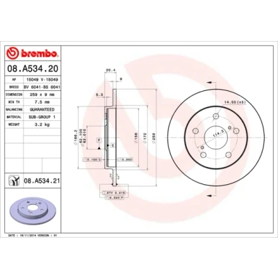 Obrázek Brembo 08.A534.21 Bremsscheibe mit UV Lack (Set von 2 Stück) hinten