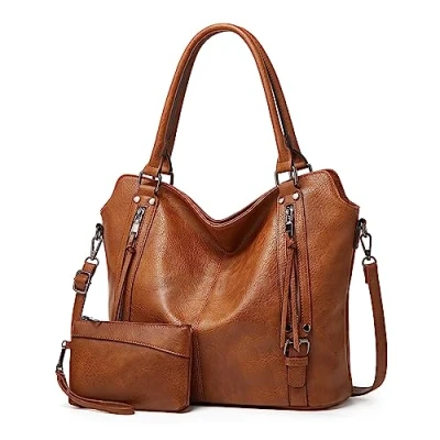 Obrázek TANTOMI dámská kabelka elegantní vintage taška přes rameno velká, měkká sada Crossbody Shopper s odnímatelným popruhem rameno, Hnědá, M