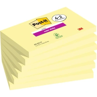 Obrázek Post it Propagace Super Sticky Notes, kanárská žlutá, balení se 6 bloky, 90 listů na blok, 76 mm x 127 mm, barva: Žlutá Samolepicí poznámkový blok poznámky, seznamy úkolů a vzpomínky
