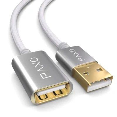 Obrázek PAXO 3m nylonový USB 2.0 prodlužovací kabel, A hliníková zástrčka, látkový plášť