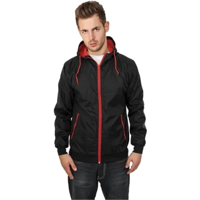 Obrázek Urban Classics Contrast Windrunner Lehká bunda, Muži, Velikost: Large, Black/red