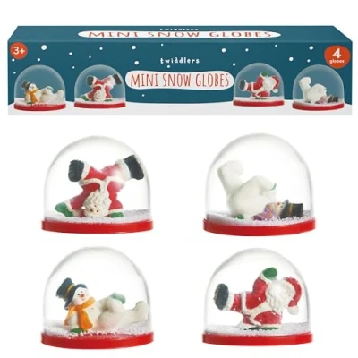 Obrázek THE TWIDDLERS 4 Mini Weihnachts Schneekugeln in weihnachtlichen Designs für Strumpffüller, Party Geschenk Taschen, Festliche Ornamente, Dekorationen 6cm (2 Schneemänner &amp; 2 Weihnachtsmänner)