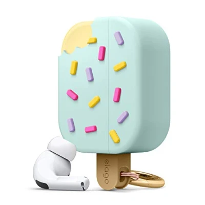 Obrázek elago Ice Cream Case s karabinou kompatibilní AirPods Pro, silikonové pouzdro v 3D designu EIS, roztomilé ochranné (mátové)