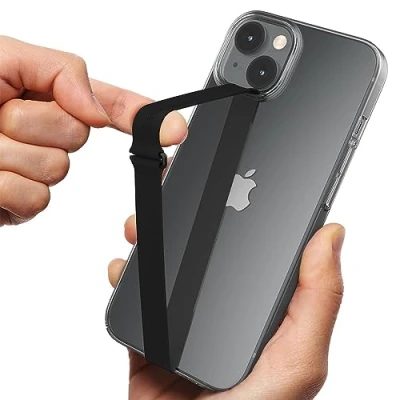 Obrázek Sinjimoru Silikonový držák na mobil prst s klipem, mobilní telefon iPhone prstový Phone Strap pro &amp; Android. Sinji Loop Clip 210 černý