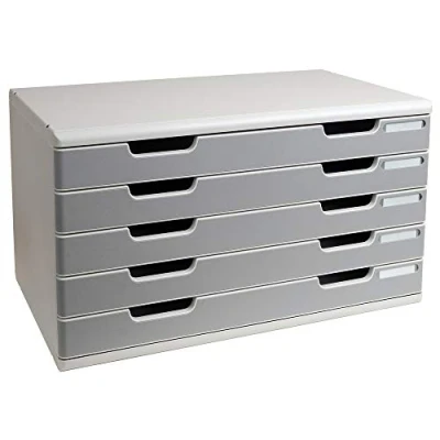 Obrázek Exacompta 322041D Zásuvkový box a odkládací systém Modulo DIN A3 s 5 zásuvkami 350 x 576 320 mm odolný se vysokou kapacitou pro více místa světle šedá / kamenná