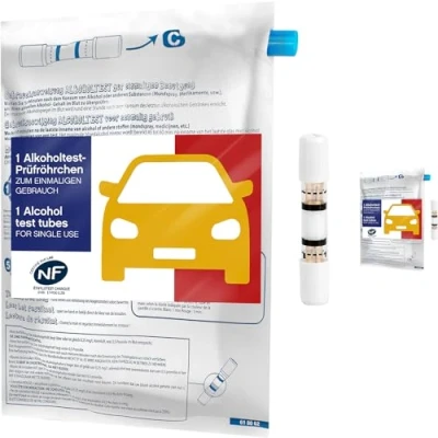 Obrázek ACE jednorázový alkohol tester s certifikátem NF 2x promilletster pro Francii 2 alkotesterové zkumavky balónky