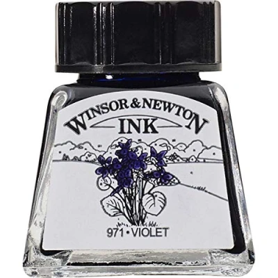 Obrázek Winsor &amp; Newton 1005688 Drawing Inks kreslicí tuš pro kaligrafy, ilustrátory, grafiky, umělce voděodolné barvy, vynikající průhlednost, láhev 14 ml fialová
