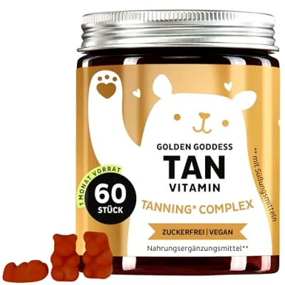 Obrázek Golden Goddess Taningové gumy s luteinem, astaxantinem, vitaminem C, E, beta karotenem, vápníkem a mědí 60 kusů (zásoba 1 měsíc) bez cukru, veganské medvědi benefits​