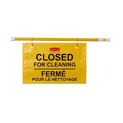 Obrázek Rubbermaid Commercial Products Site Safety Hanging Sign Multilingual &#039;Closed for Cleaning&#039; Yellow