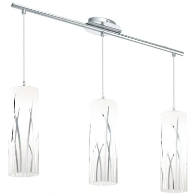 Obrázek EGLO závěsné svítidlo Rivato, závěsná lampa se 3 žárovkami, elegantní, z oceli a skla s dekorem v chromu, bílá, na jídelní stůl, do obývacího pokoje objímkou E27
